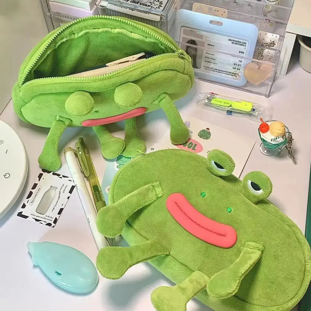 Desktop Organizer Big Mouth Frog Pen Bag Large Capacity Cosmetic Pouch Pencil Cases Plush Zipper Stationery Pouch School Office