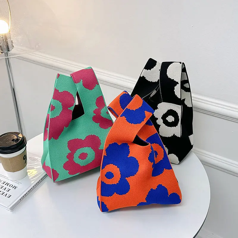 Japanese Art Canvas Handbag Large Capacity Geometric Pattern Shoulder Bag Women's Trendy Versatile Casual Knot Purse & Wrist Bag