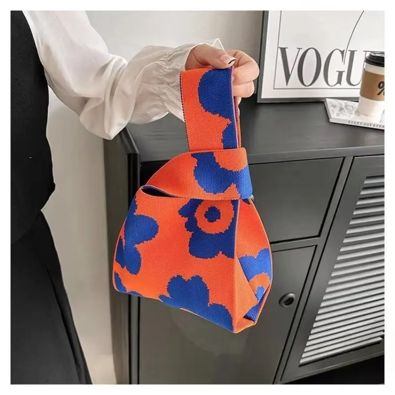Japanese Art Canvas Handbag Large Capacity Geometric Pattern Shoulder Bag Women's Trendy Versatile Casual Knot Purse & Wrist Bag