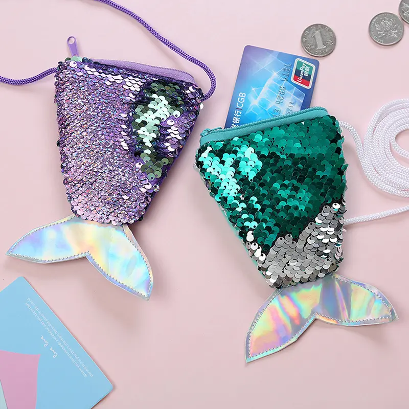 Girls Sequin Mermaid Tail Shoulder Bag Zipper Messenger Bag Coin Purse Crossbody Bags Bling Card Holder Wallet For Kids Gifts