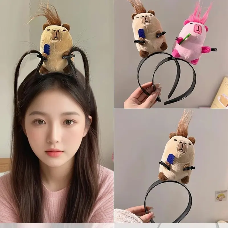 Funny Headband Cartoon Mouse Hairband New Cartoon Plush Doll Headband French Wide-brim Hairpin Photo Headwear Creative Girl Gift