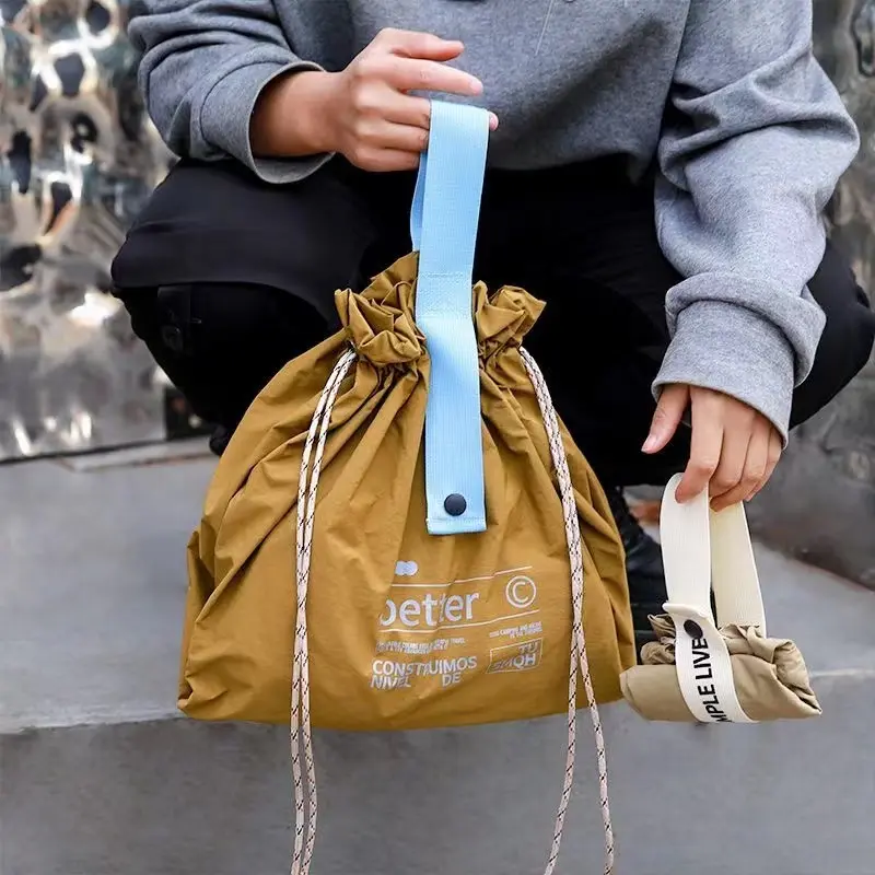 Large-Capacity Tooling Wind  Portable Travel Picnic Storage Bag Handbag Drawstring insulated Shopping Bag Nylon Lunch Bag