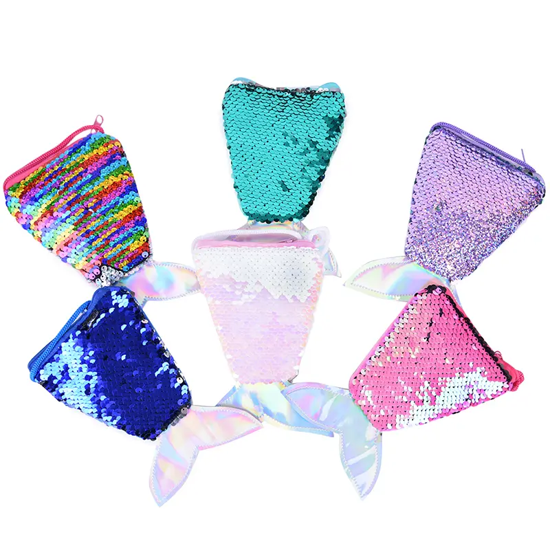 Girls Sequin Mermaid Tail Shoulder Bag Zipper Messenger Bag Coin Purse Crossbody Bags Bling Card Holder Wallet For Kids Gifts
