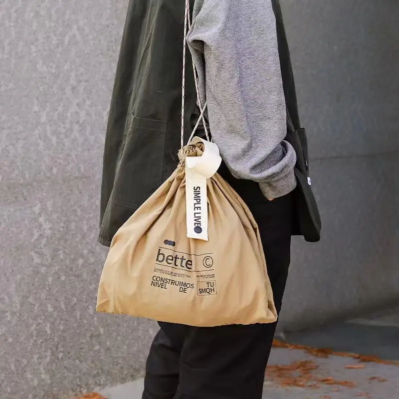 Large-Capacity Tooling Wind  Portable Travel Picnic Storage Bag Handbag Drawstring insulated Shopping Bag Nylon Lunch Bag
