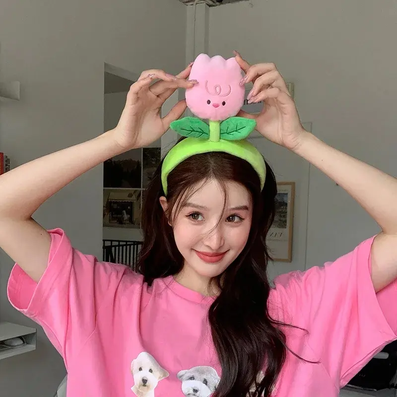 Creative Plush Cloth Color Tulip Flower Caterpillar Hairbands For Girl Woman Cute Cartoon Wash Face Make Up Headband Fashion