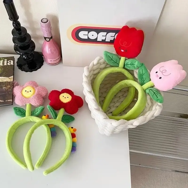 Creative Plush Cloth Color Tulip Flower Caterpillar Hairbands For Girl Woman Cute Cartoon Wash Face Make Up Headband Fashion