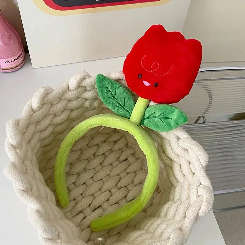 Creative Plush Cloth Color Tulip Flower Caterpillar Hairbands For Girl Woman Cute Cartoon Wash Face Make Up Headband Fashion