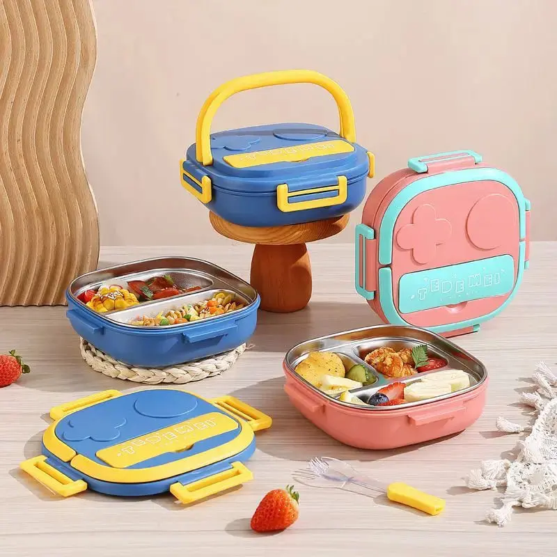 Heating Stainless Steel Lunch Box Portable Grids Bento Box Healthy Food Storage Containers For Student School Office Meal Boxes