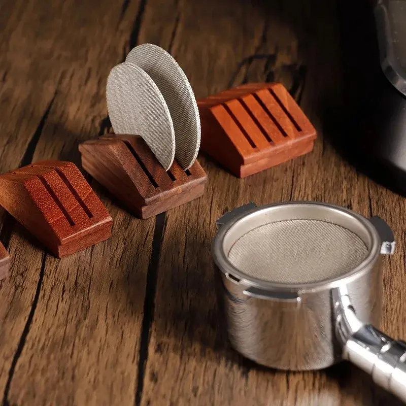 Espresso Coffee Filter Screen Holder Stand Reusable Wooden Walnut Stand Rack for 51/53/58mm Espresso Portafilter Puck Screen