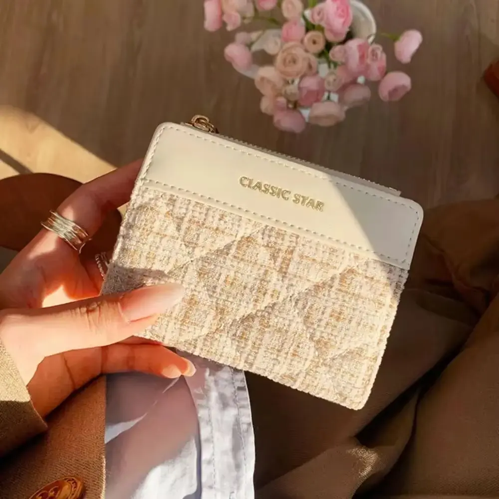 Women Mini Cute PU Leather Thread Short Wallet  Ins Large Capacity Retro Fashion Coin Money Bag