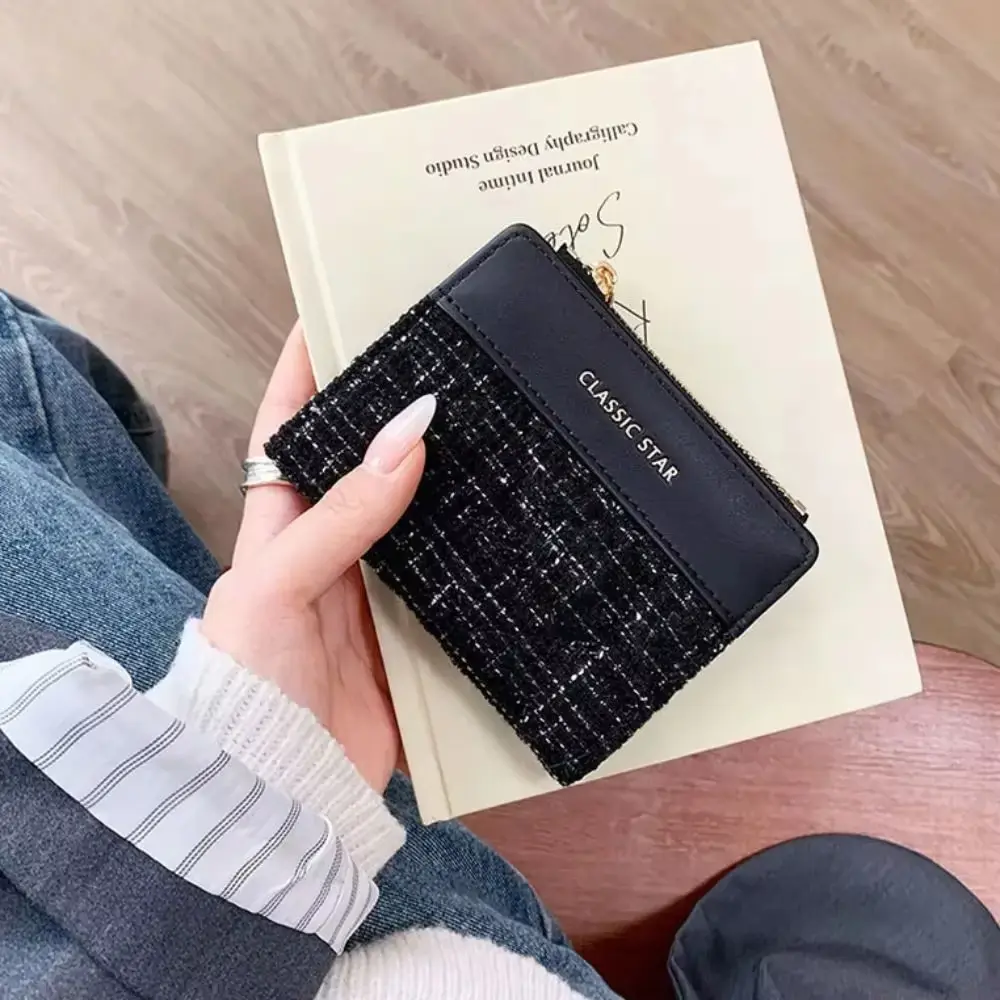 Women Mini Cute PU Leather Thread Short Wallet  Ins Large Capacity Retro Fashion Coin Money Bag