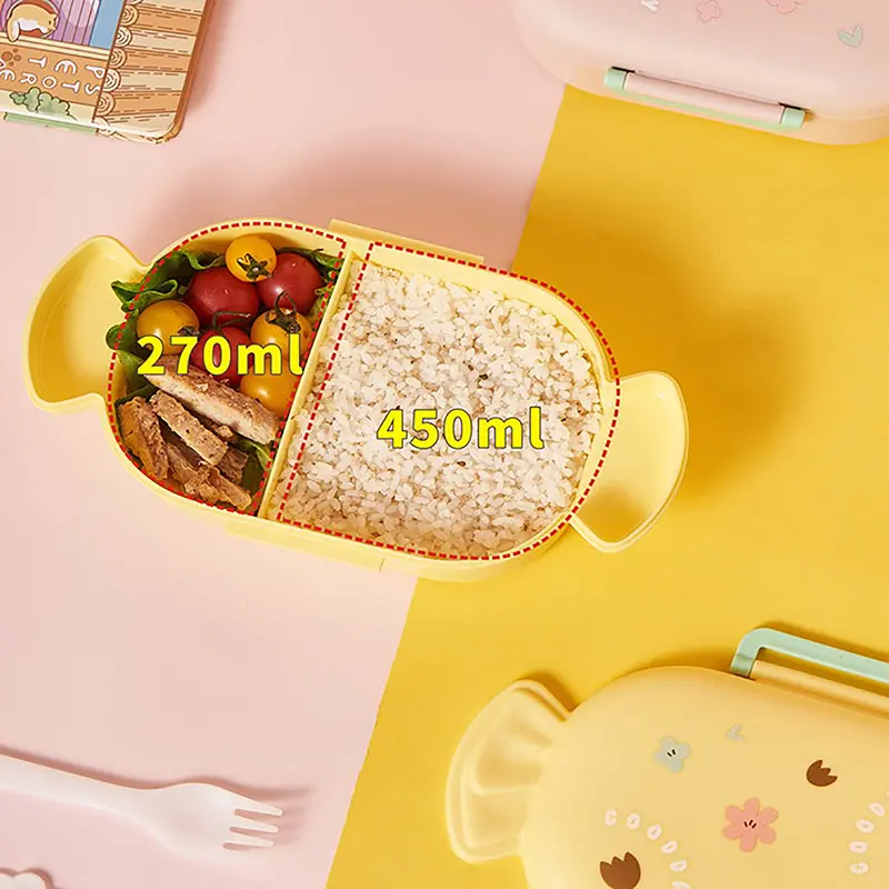 Lovely Bento Box Children Adult Lunch Box with 2 Compartments Leak-Proof Lunchbox Bento Box for Dining Out Work School