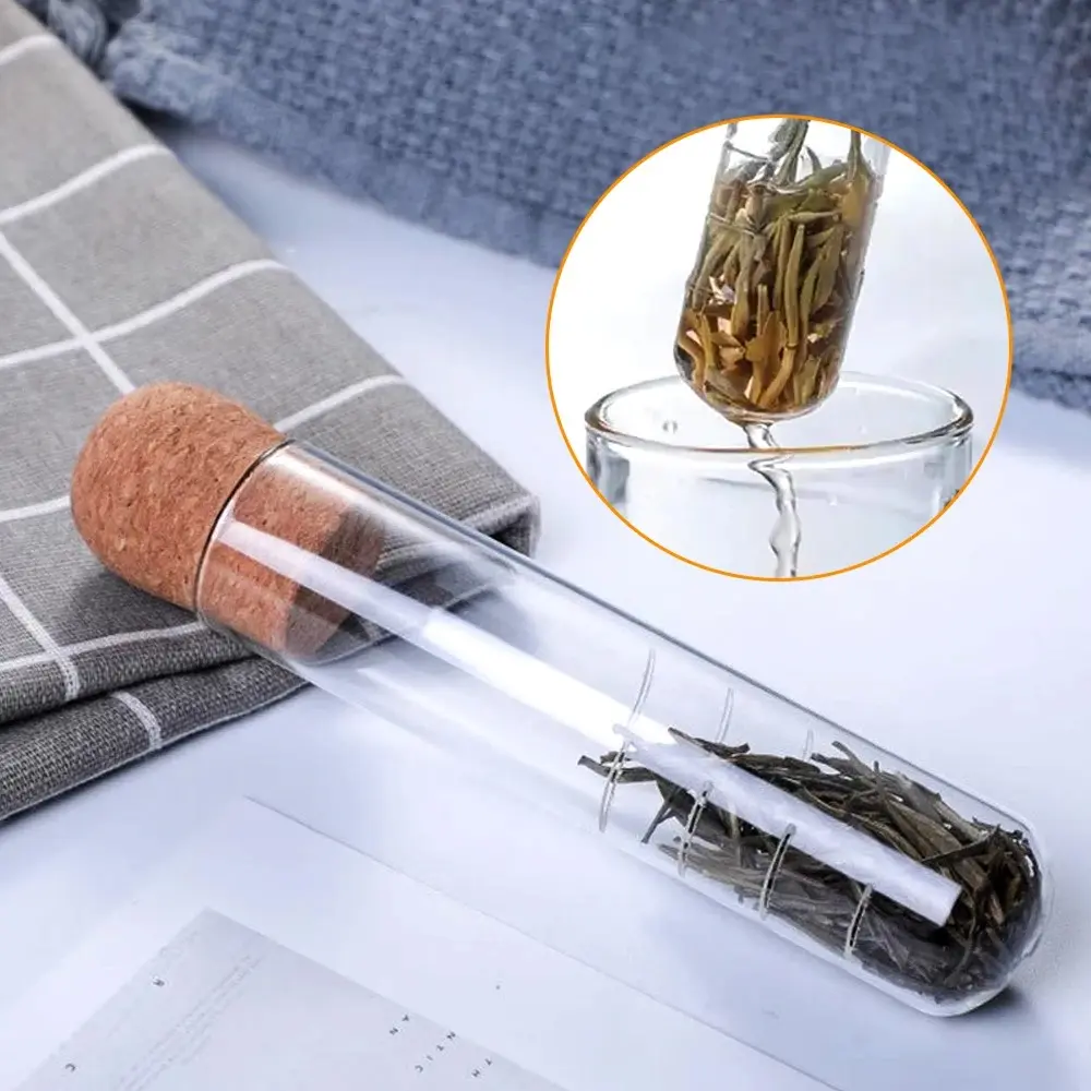 Creative Tea InfuserClear Filter Glass Tube Tea Strainer with Cork Lid Reusable Brewing Test Tube Kitchen Tools