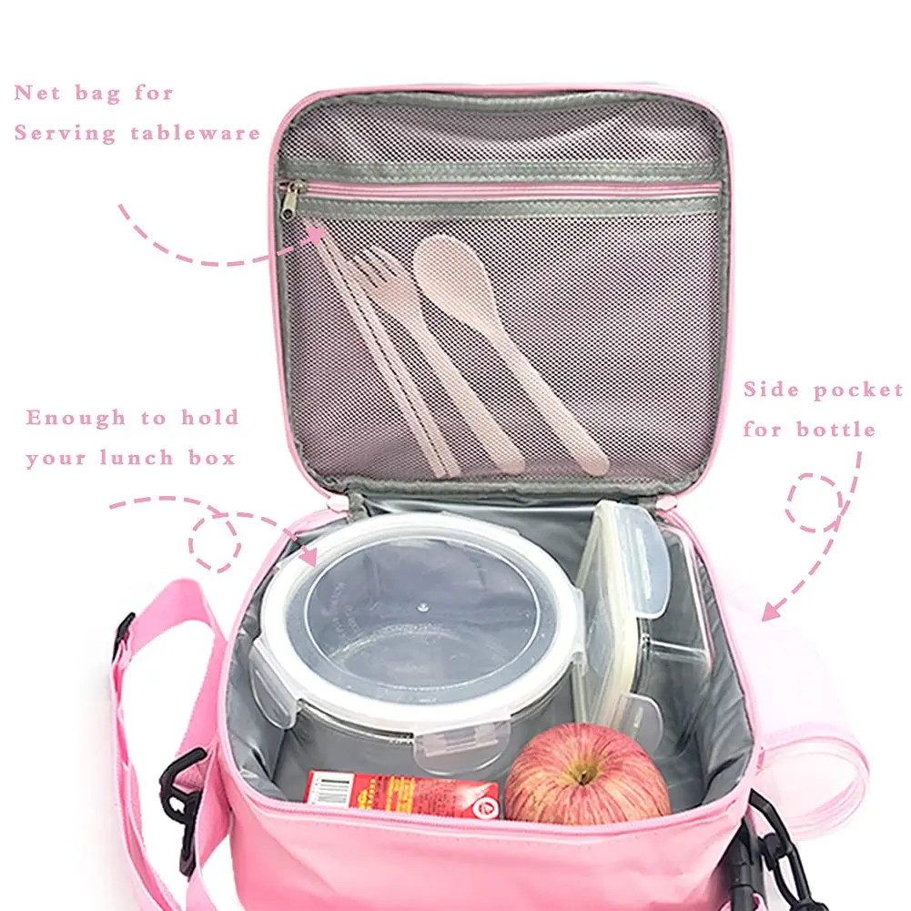 Children Cute Pink Heart Lunch Bag Large Capacity Insulated Lunch Bag Student School Office Bento Bag Portable Picnic Food Bag