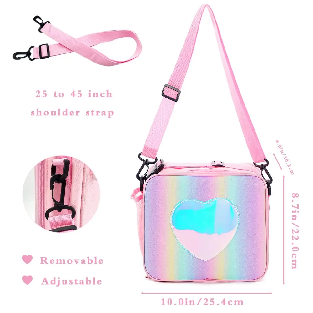 Children Cute Pink Heart Lunch Bag Large Capacity Insulated Lunch Bag Student School Office Bento Bag Portable Picnic Food Bag