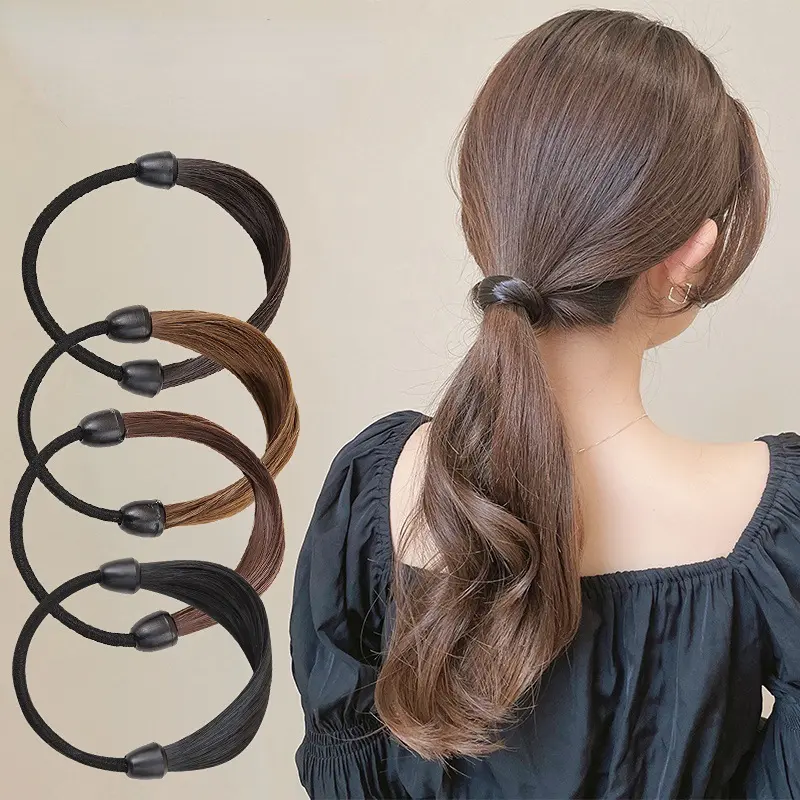 10Pcs Korea Rubber Band Made of Hair Simulation Wig Head Rope Fashion Wig Hair Ring Straight Hair Tie Ponytail Elastic Hair Rope