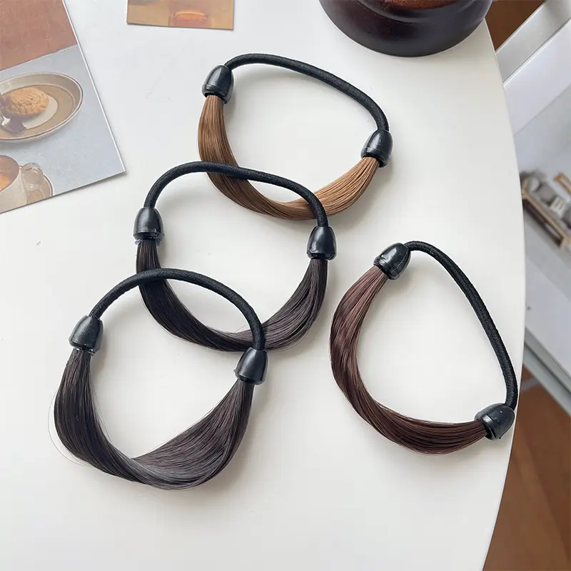 10Pcs Korea Rubber Band Made of Hair Simulation Wig Head Rope Fashion Wig Hair Ring Straight Hair Tie Ponytail Elastic Hair Rope
