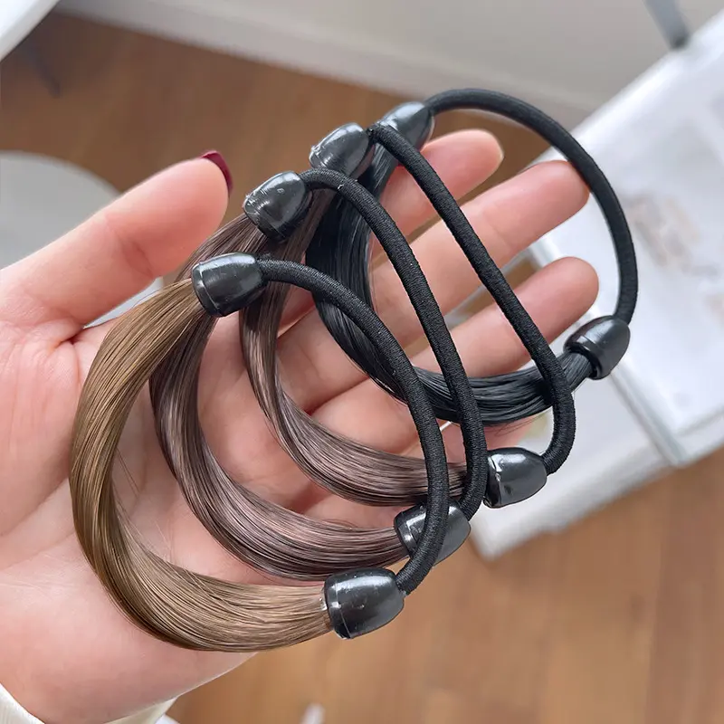 10Pcs Korea Rubber Band Made of Hair Simulation Wig Head Rope Fashion Wig Hair Ring Straight Hair Tie Ponytail Elastic Hair Rope