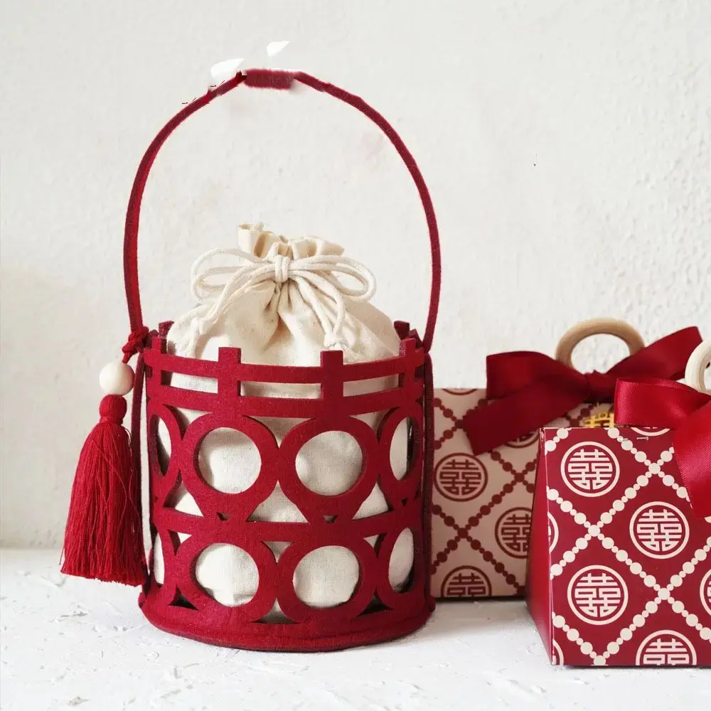 Candy Bags Red Chinese Style Hollow Wedding Felt Handbag Storage Pouch Birthday Party Decoration