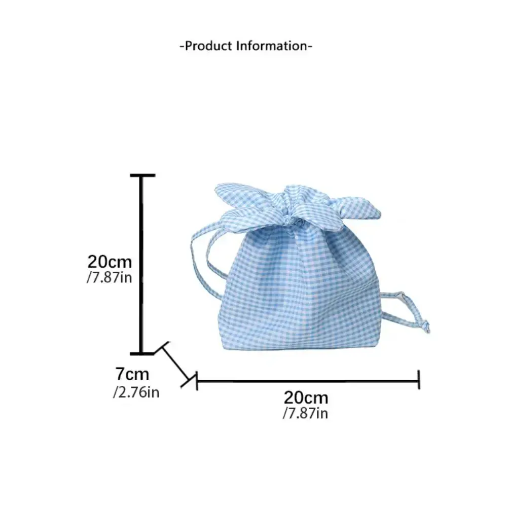 Korean Style Plaid Drawstring Bag Canvas Bundle Pocket Flower Handbag Storage Bag Printing Small Crossbody Bag Shopping
