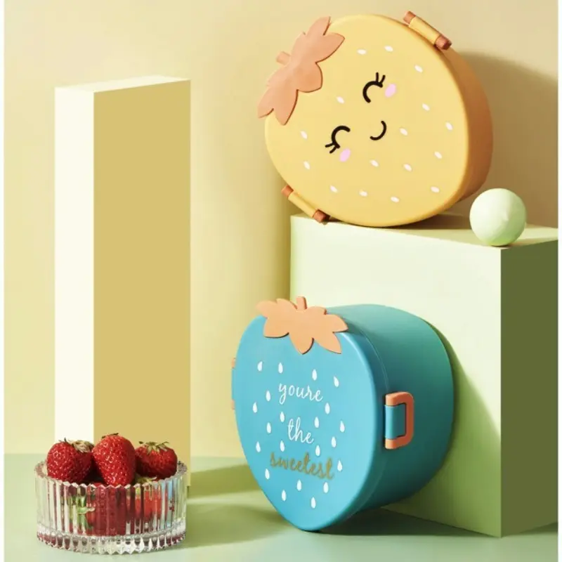 Strawberry Lunch Box Creative Children 3 Compartments Fruits Food Container Lunch Box Office Worker Picnic Packing Lunch Box