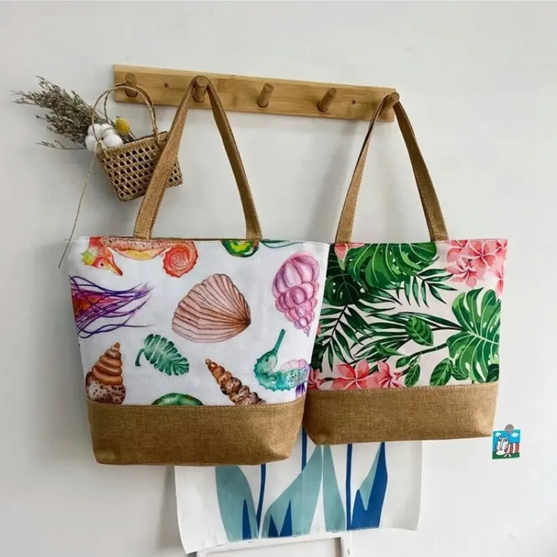 Fashion Folding Women Big Size Handbag Tote Ladies Casual Flower Printing Canvas Graffiti Shoulder Bag Beach Bolsa Feminina