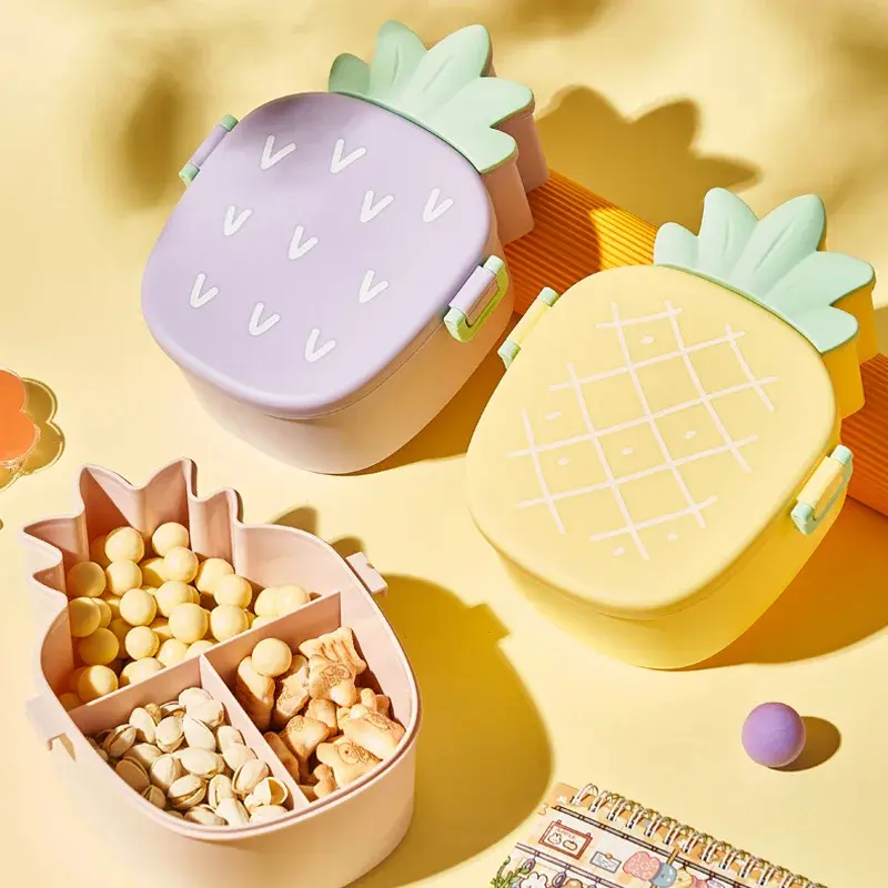 Lunch Box For Kids Cute Pineapple Shape Bento Box with Fork Spoon Snack Dessert Container Microwavable Food Case Portable Office