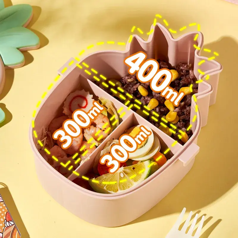 Lunch Box For Kids Cute Pineapple Shape Bento Box with Fork Spoon Snack Dessert Container Microwavable Food Case Portable Office