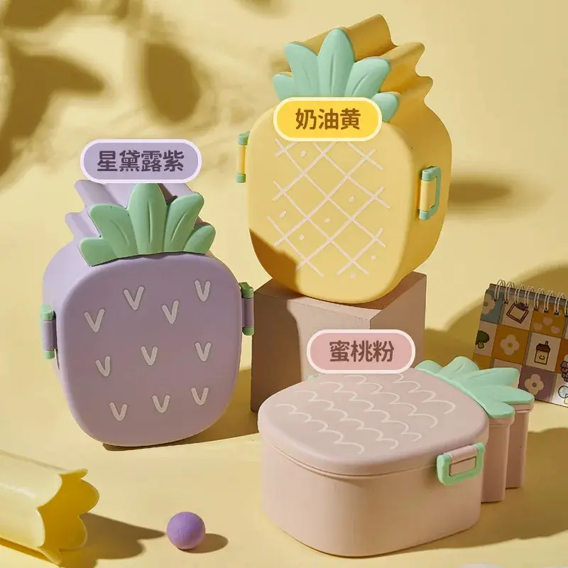 Lunch Box For Kids Cute Pineapple Shape Bento Box with Fork Spoon Snack Dessert Container Microwavable Food Case Portable Office
