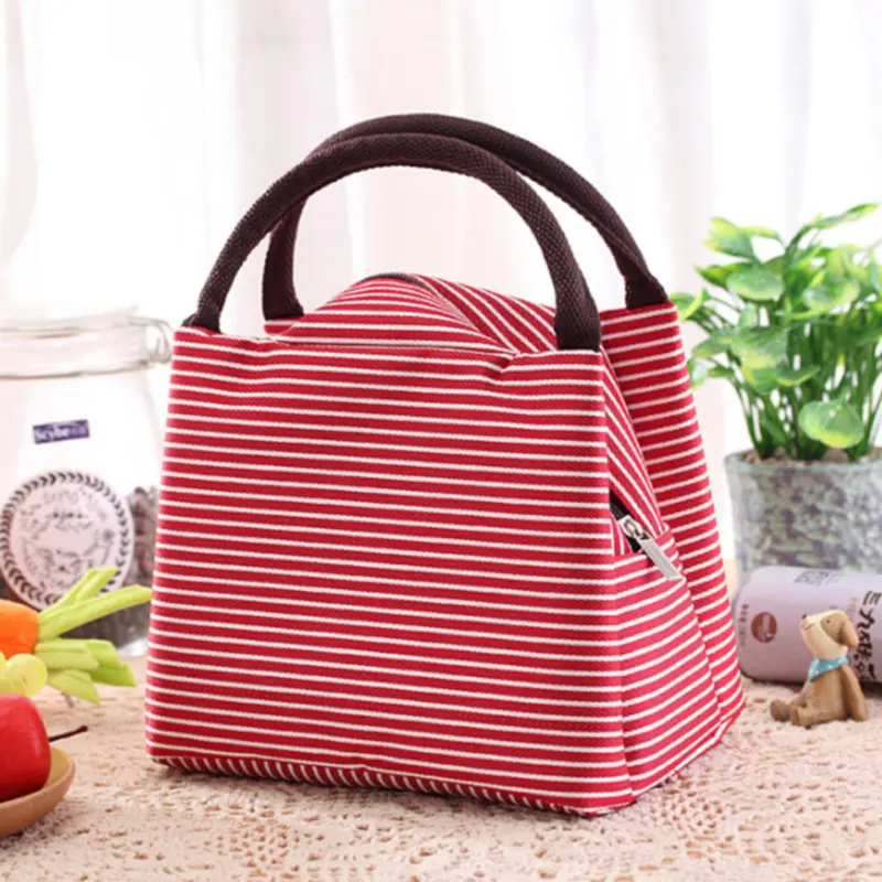 Stripes Lunch Bag For Women Isothermal Bag Packaged Food Thermal Bags Thermo Pouch Kids Lunch Bag Refrigerator Bag