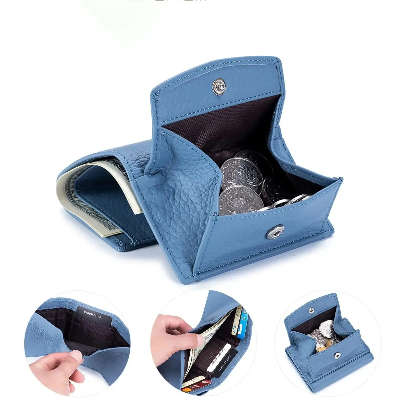 Genuine Leather RFID ID Credit Bank Business Card Holder Cowhide Coin Purse Bags Luxury Clutch Slim Pocket Wallets for Women