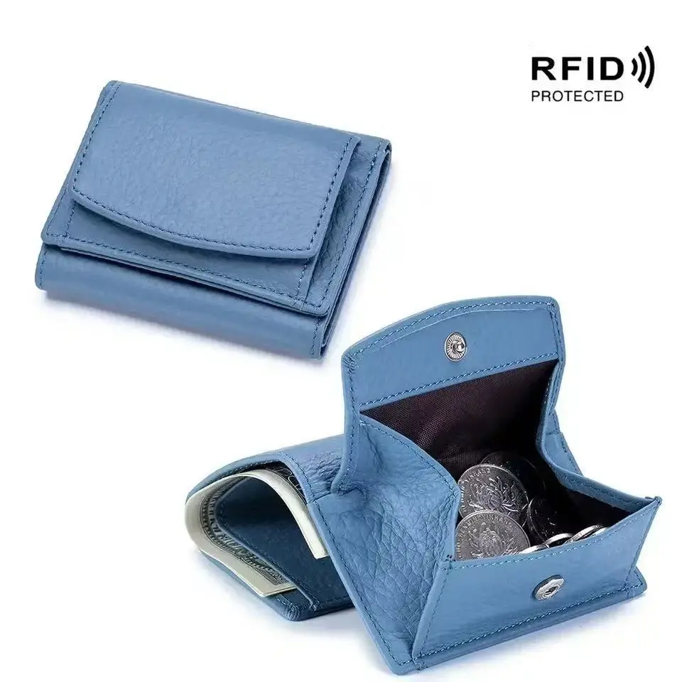 Genuine Leather RFID ID Credit Bank Business Card Holder Cowhide Coin Purse Bags Luxury Clutch Slim Pocket Wallets for Women