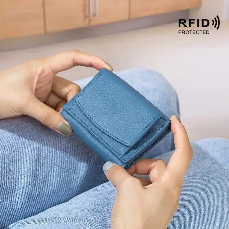 Genuine Leather RFID ID Credit Bank Business Card Holder Cowhide Coin Purse Bags Luxury Clutch Slim Pocket Wallets for Women