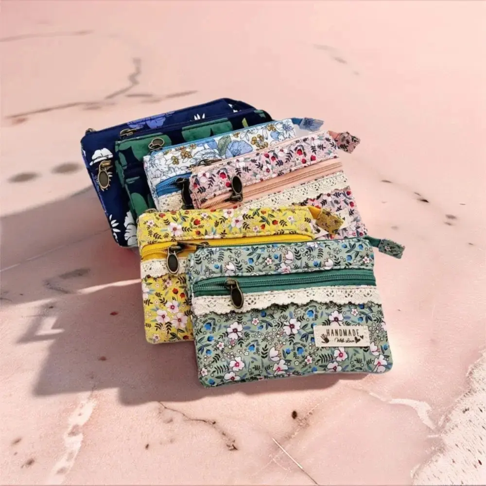New Fashion Flower Multi-layer Cotton Fabric Coin Purse Women Card Wallet Small Change Bag Retro Canvas Female Hand Purses Pouch