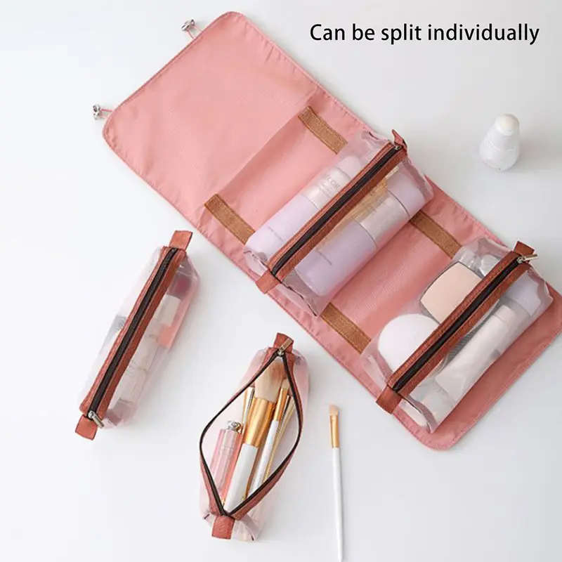 4 In 1 Detachable Makeup Bag Women Zipper Mesh Large Capacity Cosmetics Pouch Foldable Portable Travel Wash Storage Bag