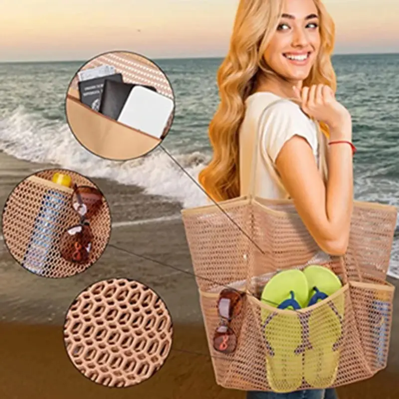 Multi Pockets Summer Beach Bag For Towels Mesh Durable Travel Handbag Toys Organizer Waterproof Underwear Swimming Storage Bag