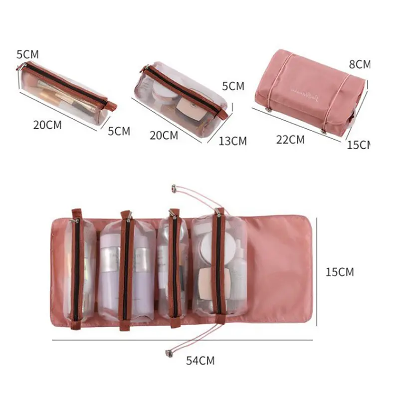 4 In 1 Detachable Makeup Bag Women Zipper Mesh Large Capacity Cosmetics Pouch Foldable Portable Travel Wash Storage Bag