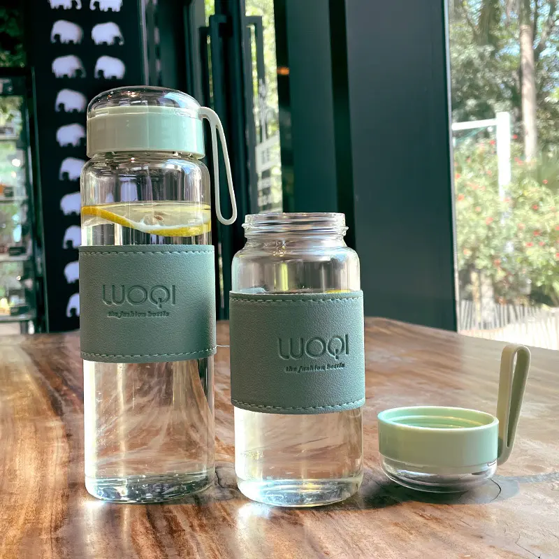 340ML 480ML Portable Glass Bottle Cute Heat ResistantFor Drink Cold Water Juice Tea With Screw Lid Filter Net Easy To Carry