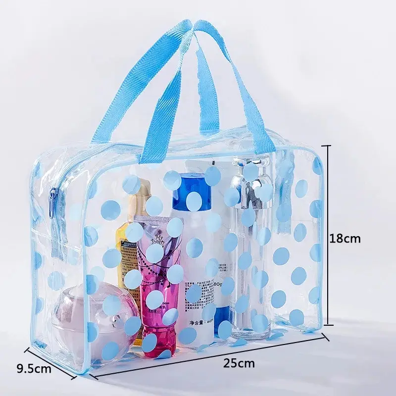 Women Storage Bag Toiletries Organize Waterproof PVC Cosmetic Bag Portable Transparent Dot MakeUp Bag Female Wash Bag