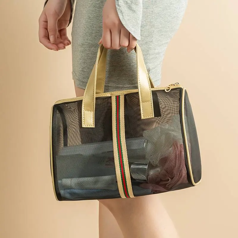 Women's Brand Tote Bag Swimming Beach Bag Portable Travel Wash Makeup Bag The Carry-on Bag Large-capacity Bath Bag Mesh
