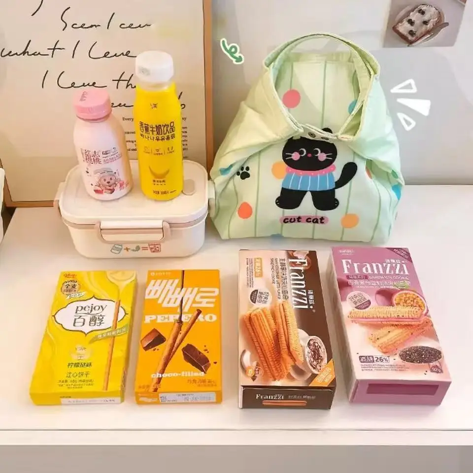 Cute Cat Thermal Lunch Bag Travel Large Capacity Thickened Insulation Handbag Durable Office Worker Student Food Storage Pouch