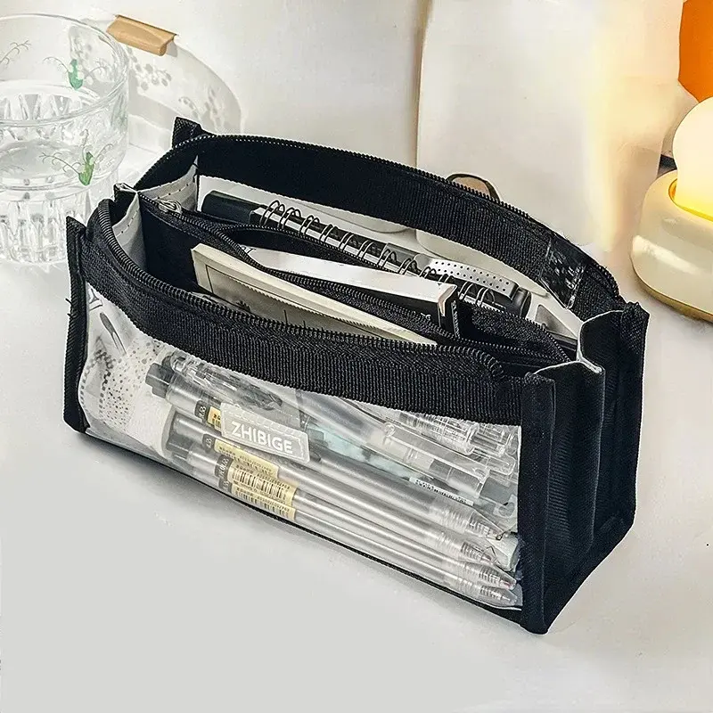 6 Layers Large Capacity Pencils Bag Aesthetic Pen Stationery Supplies Transparent Zipper Pouch for School Girl Pen Case