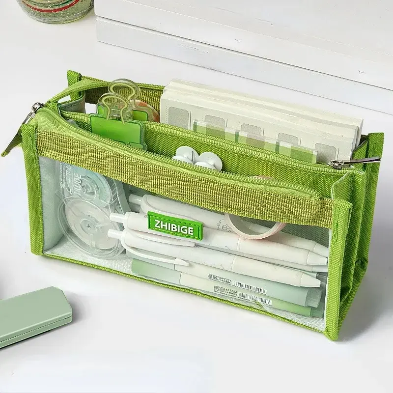 6 Layers Large Capacity Pencils Bag Aesthetic Pen Stationery Supplies Transparent Zipper Pouch for School Girl Pen Case