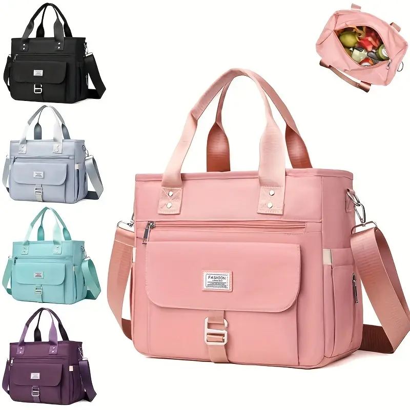 Ladies Work Lunch Bag Double Layer Tote Cooler Insulated  Bag Large Capacity Travel Picnic Lunch Box Handbag with Shoulder Strap
