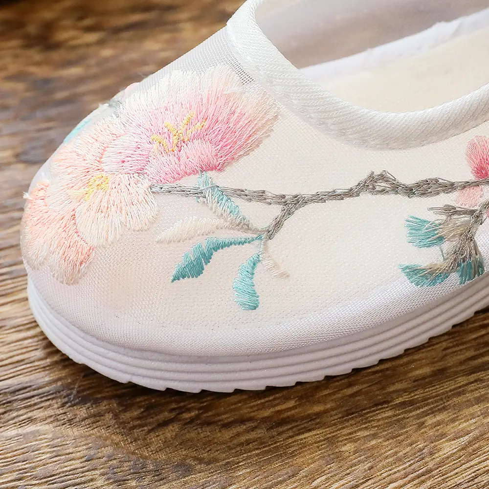 Veowalk Summer 1-14 Year Children Girls Mesh Ballet Flats with Platforms Chinese Embroidery Kids' Casual Play Shoes Comfortable