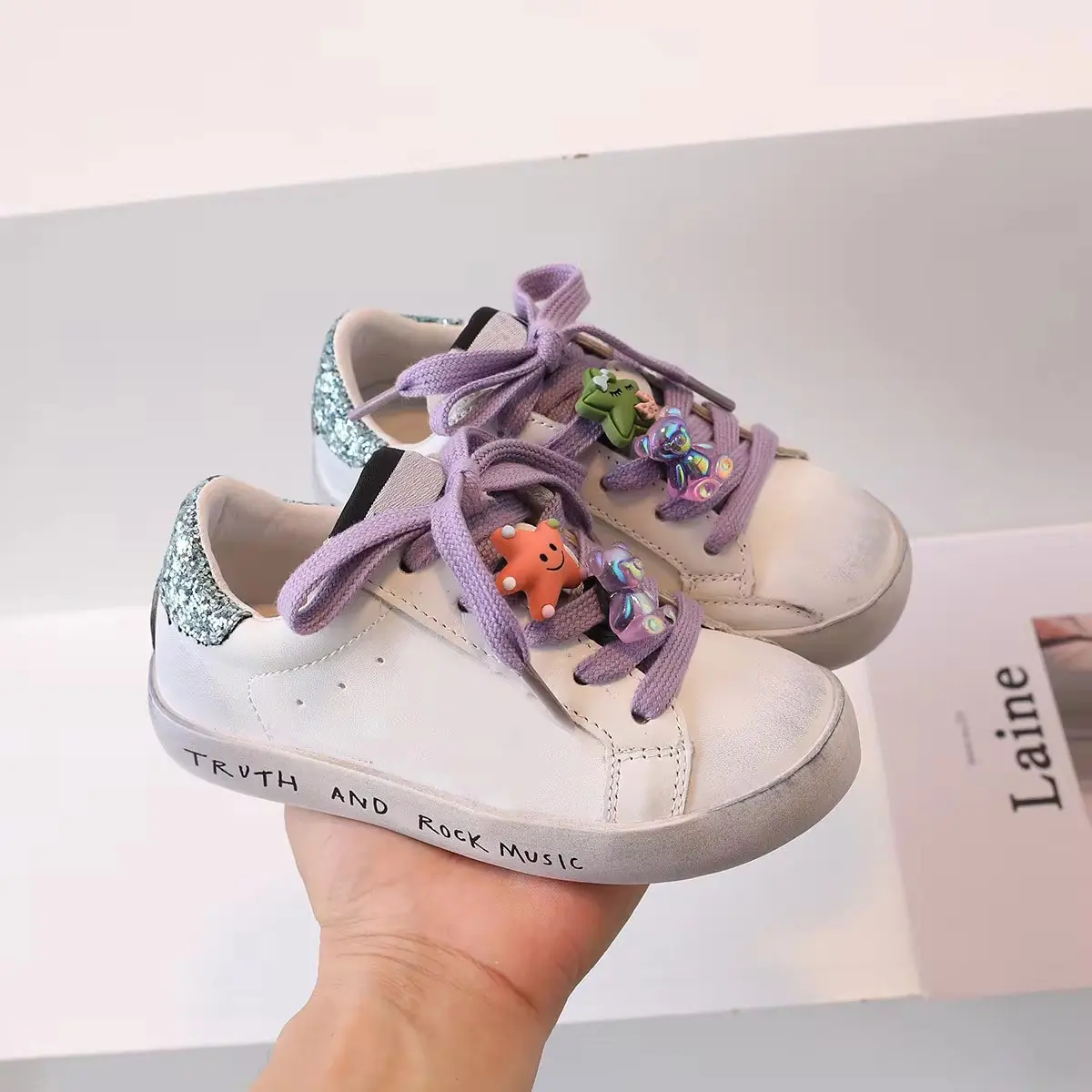 Girls Gold Sequin Star Sneakers Candy Biscuits Rain Trainers Super Sneaker Cute Cartton Cookie Accessories Kids Shoes