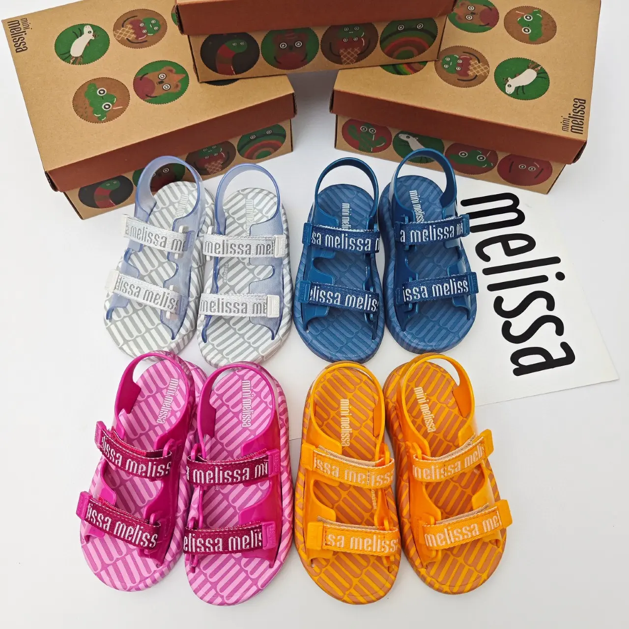 Mini Melissa 2024 Children's Sandals Boys Girls' Jelly Shoes Colorful Hollow Lightweight Canvas Button Beach Shoes