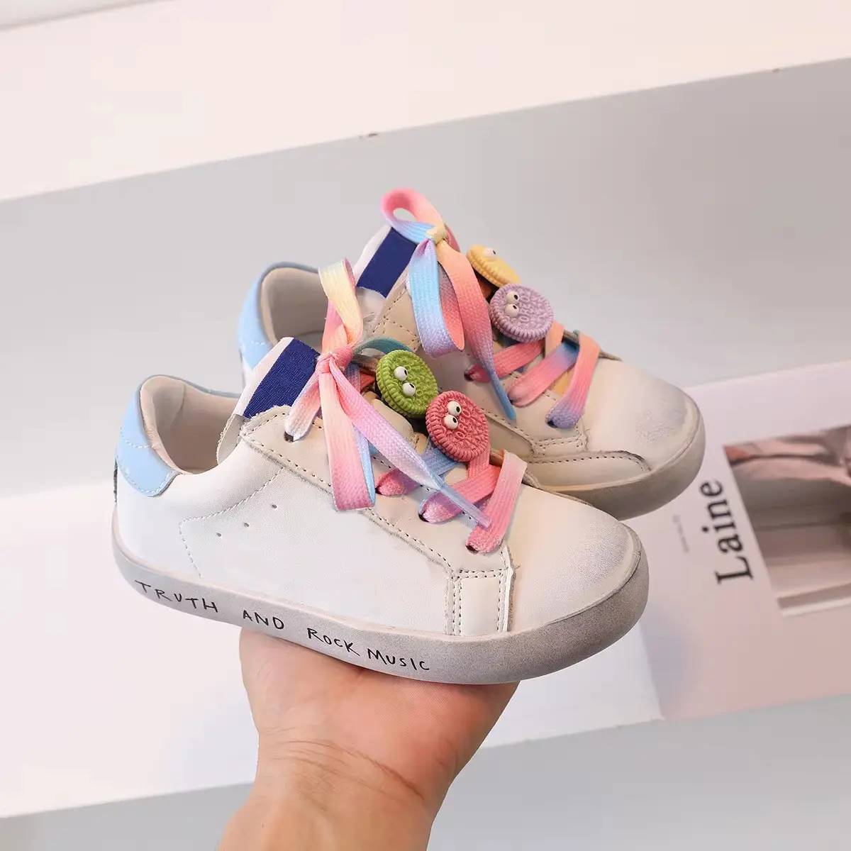 Girls Gold Sequin Star Sneakers Candy Biscuits Rain Trainers Super Sneaker Cute Cartton Cookie Accessories Kids Shoes