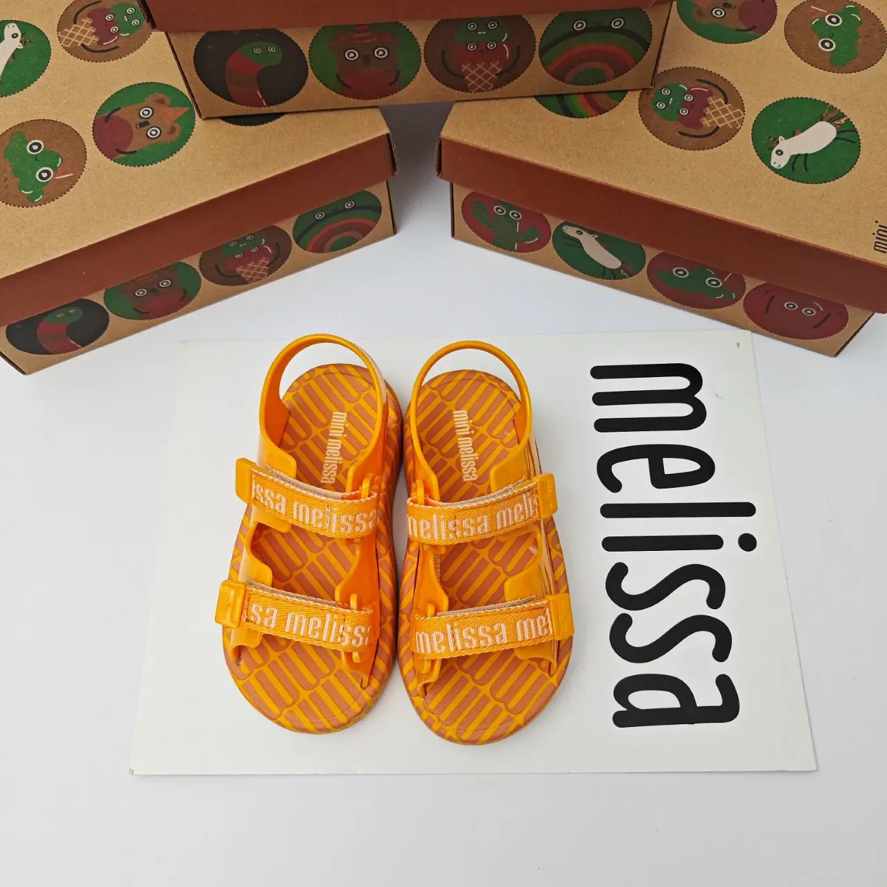 Mini Melissa 2024 Children's Sandals Boys Girls' Jelly Shoes Colorful Hollow Lightweight Canvas Button Beach Shoes