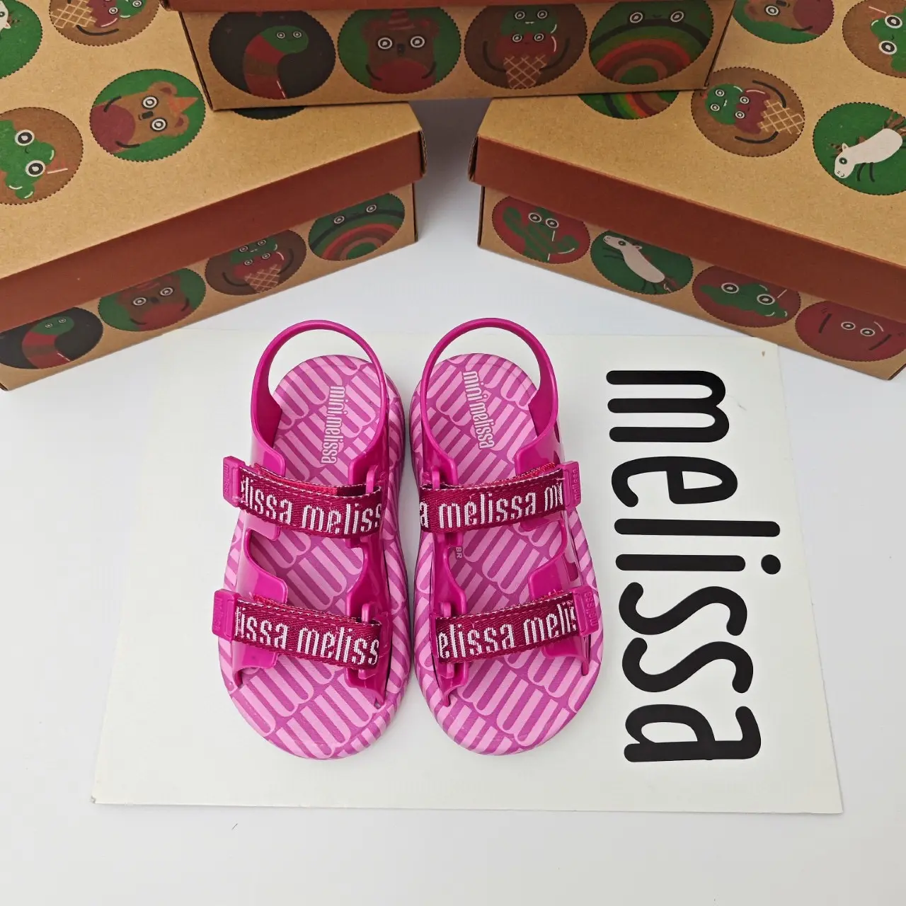 Mini Melissa 2024 Children's Sandals Boys Girls' Jelly Shoes Colorful Hollow Lightweight Canvas Button Beach Shoes